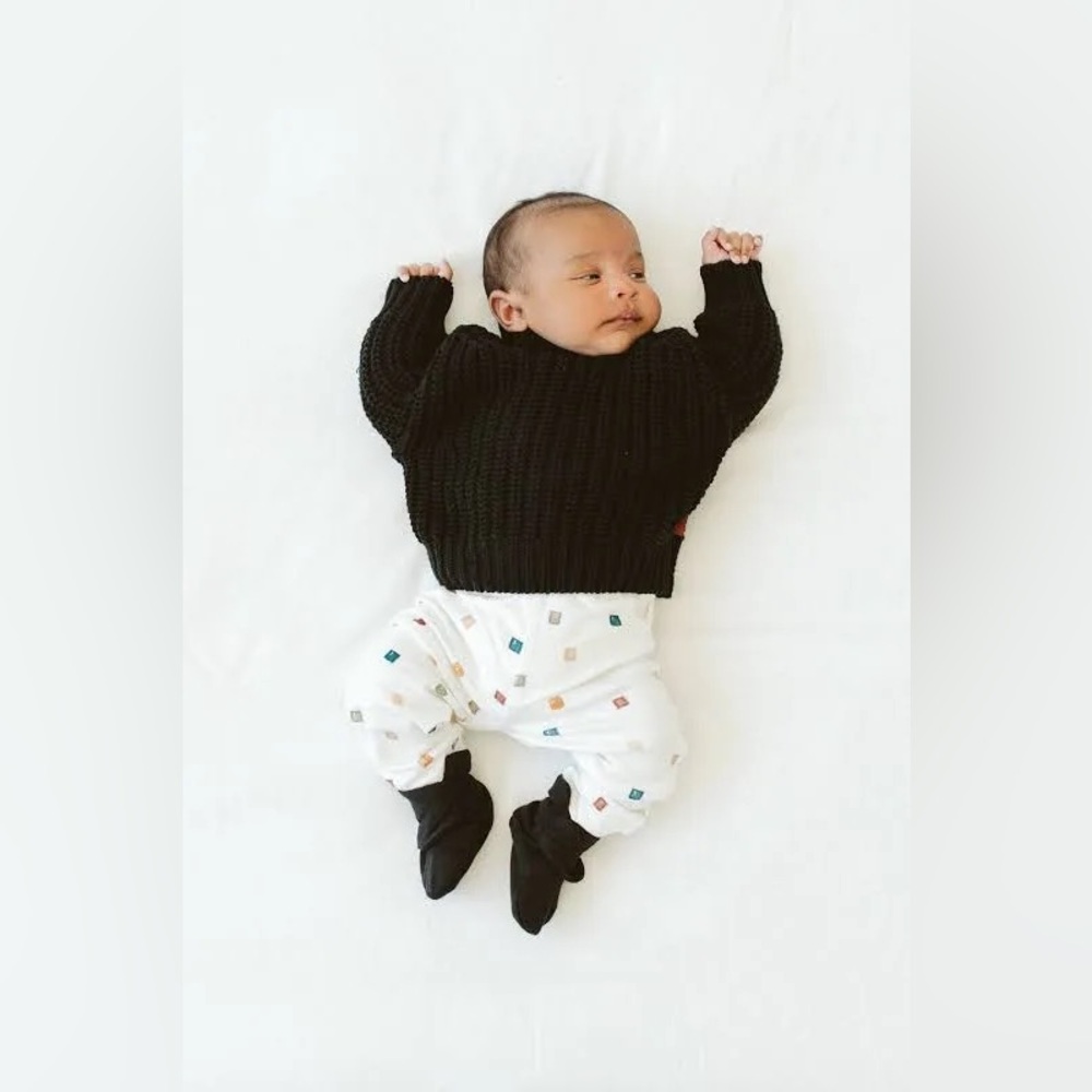 Goumi chunky knit sweater black 100% organic‎ cotton babies size 0-6 mo, 6-12 mo